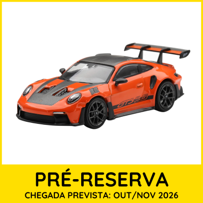 Miniatura de carro desportivo laranja e preto com texto GT3 RS