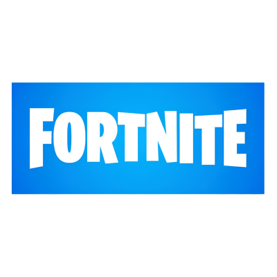 Logo do videojogo Fortnite em branco sobre fundo azul