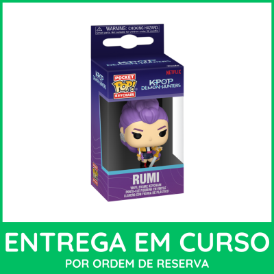 Chaveiro vinil Rumi da série KPOP Demon Hunters em embalagem azul e roxa