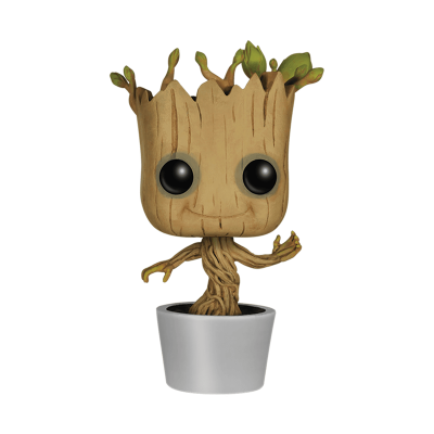 Boneco de Groot em vaso branco sobre fundo preto
