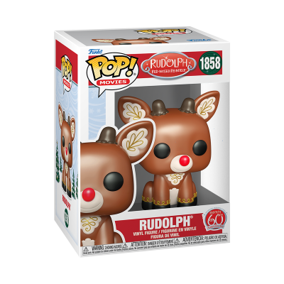 Figura Funko Pop Rudolph com nariz vermelho em caixa de vinil
