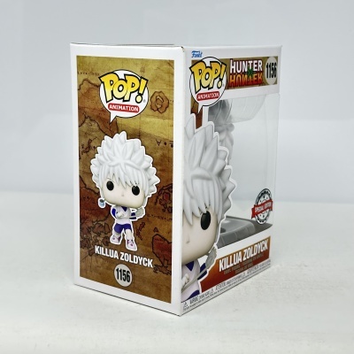 Caixa branca de Funko Pop! Animation com figura Killua Zoldyck da série Hunter x Hunter