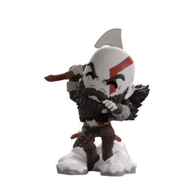 Figura colecionável de personagem com machado e barba preta