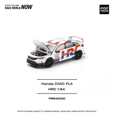 Miniatura de carro Honda CIVIC FL5 escala 1:64 com capô aberto