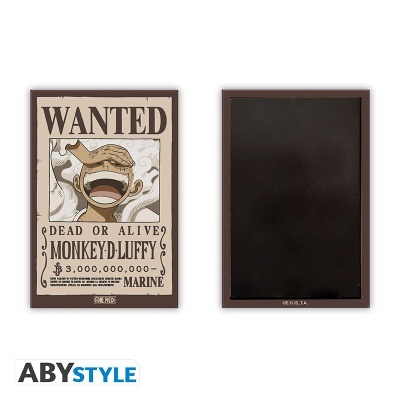 Poster Wanted Monkey D. Luffy com moldura castanha
