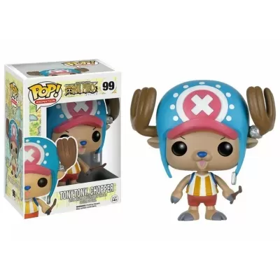 Figura Funko Pop Tony Tony Chopper One Piece com capacete azul e camisa às riscas