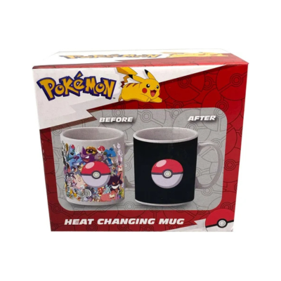 Caixa de chávena térmica Pokémon com imagens antes e depois do aquecimento