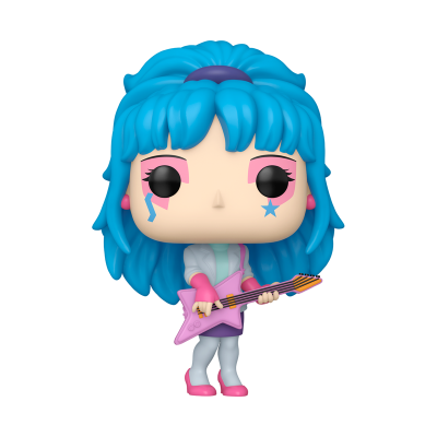 Figura Funko Pop azul com guitarra cor-de-rosa