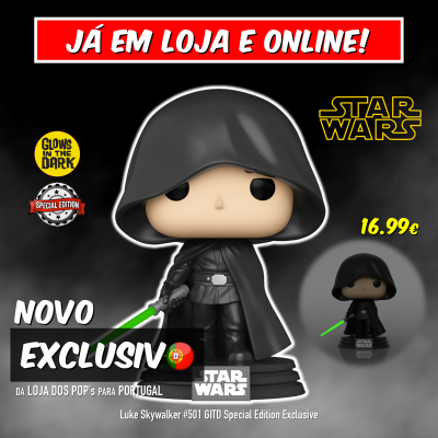 Figura Luke Skywalker Star Wars preta com sabre verde que brilha no escuro
