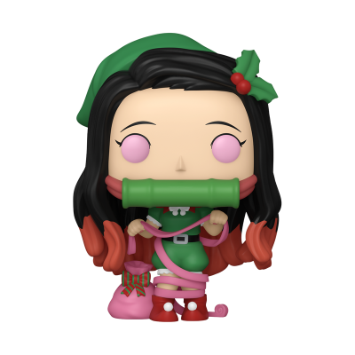 Figura Funko Pop com roupa de Natal e tubo verde na boca