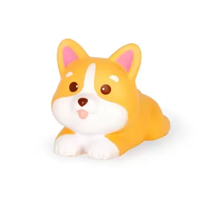 Brinquedo ou objeto decorativo em forma de cão laranja e branco