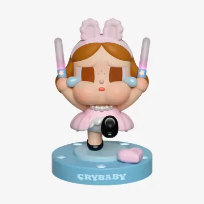 Figurinha colecionável vinil bailarina rosa com lágrimas e base azul CRYBABY