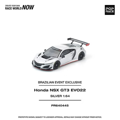 Miniatura do carro de corrida Honda NSX GT3 EVO22 prateado com asa traseira