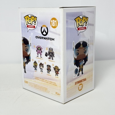 Embalagem Funko Pop Symmetra Overwatch número 181 com ilustração da figura do boneco