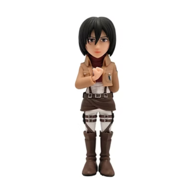 Figura colecionável de personagem Mikasa Ackerman em roupa marrom e bege