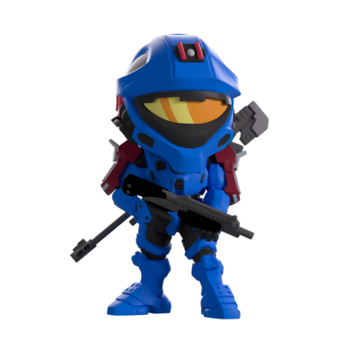 Figura de ação soldado futurista azul e vermelho com rifle