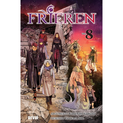 Capa do manga FRIEREN volume 8 com personagens de fantasia e texto editorial