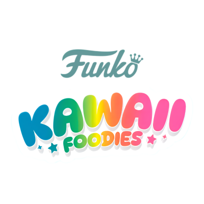 Logótipo Funko e texto Kawaii Foodies colorido em fundo branco