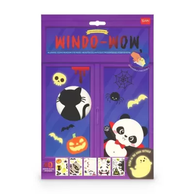 Pacote de autocolantes Halloween para janelas com desenhos de gato, abóbora, aranha, morcegos, caveira, panda vampiro e fantasma.
