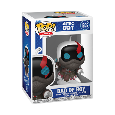 Funko Pop! Games Dad of Boy figura em vinil com máscara preta e vermelha, olhos azuis e embalagem branca e azul
