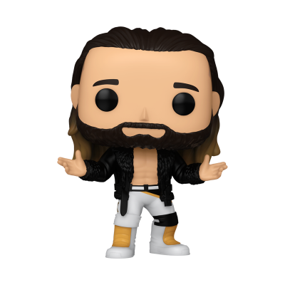 Figura colecionável Funko Pop de personagem com casaco preto e calças brancas