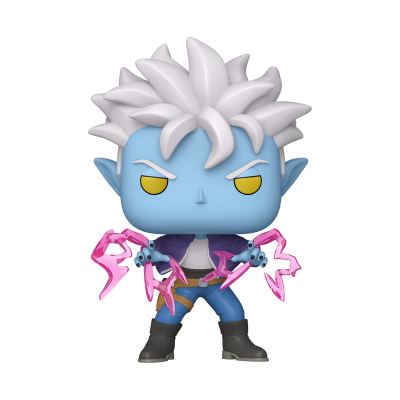 Figura de vinil azul com cabelo branco e efeitos elétricos rosa nas mãos