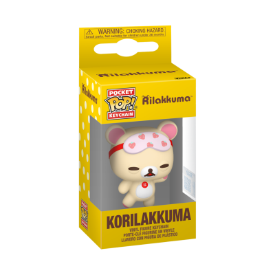 Chaveiro Korilakkuma em embalagem amarela com pontos brancos