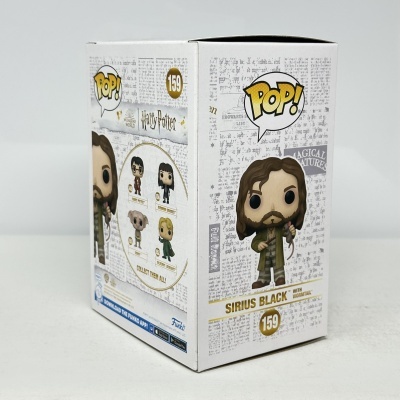 Caixa Funko Pop Sirius Black Harry Potter nº 159 branca com imagem de figura e texto