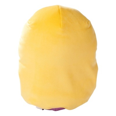 Almofada amarela oval em tecido macio com base roxa