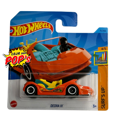Carrinho Hot Wheels Deora III laranja com embalagem azul e laranja