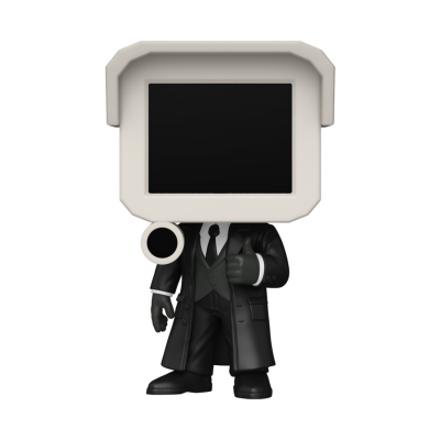 Personagem com corpo vestido de negro e cabeça em forma de monitor de computador antigo