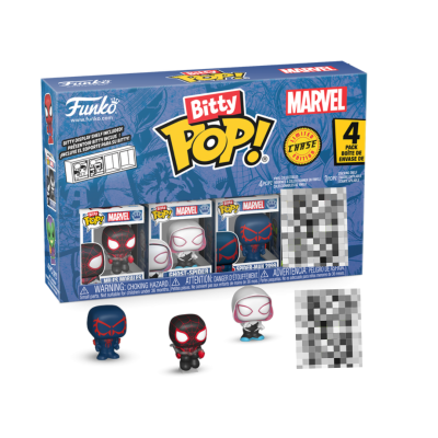 Conjunto Marvel Bitty Pop! com 4 mini figuras Spider-Man em caixa azul