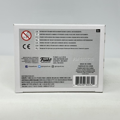 Caixa branca com texto informativo e logótipo Funko