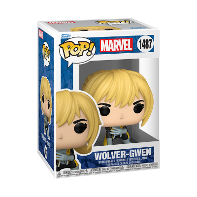 Funko Pop! Marvel Wolverine-Gwen com cabelo loiro na embalagem com janela transparente