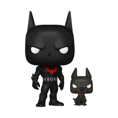 Duas figuras Funko Pop de Batman e cão preto