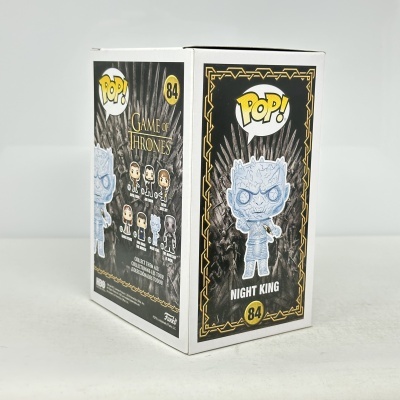 Embalagem de figura Pop! Night King da série Game of Thrones com fundo preto e detalhes dourados