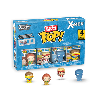 Caixa Funko Pop! Bitty Pop! X-Men com 4 bonecos de vinil coloridos em miniatura