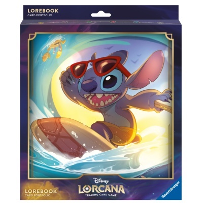 Caixa de portfolio para cartas Disney Lorcana com Stitch a surfar na capa