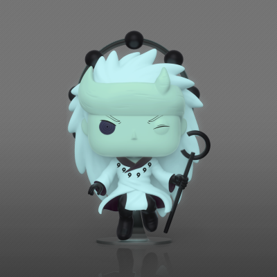 Figura colecionável Funko Pop com cabelo branco e azul claro e roupa branca