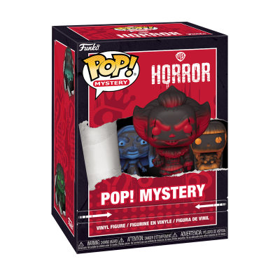 Caixa Funko Pop! Mystery da série HORROR com figuras de vinil e fundo vermelho