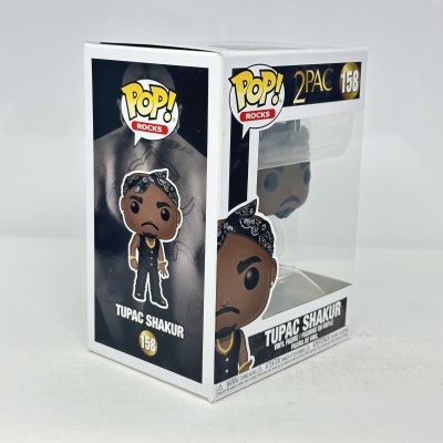 Figura Funko Pop Tupac Shakur POP! ROCKS 158 em caixa branca com janela transparente.