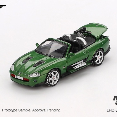 Miniatura de carro desportivo verde metálico com tampo traseiro aberto