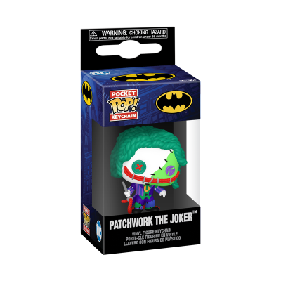 Figura de vinil Patchwork The Joker em embalagem azul com símbolo do Batman