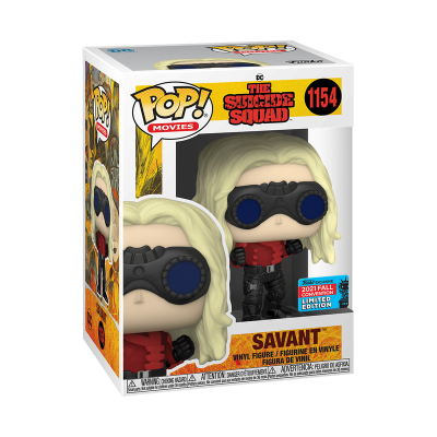 Funko Pop! Savant de The Suicide Squad em embalagem branca e amarela com etiqueta azul de edição limitada