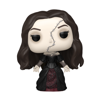Figura Funko Pop de personagem com vestido negro e cicatriz no rosto