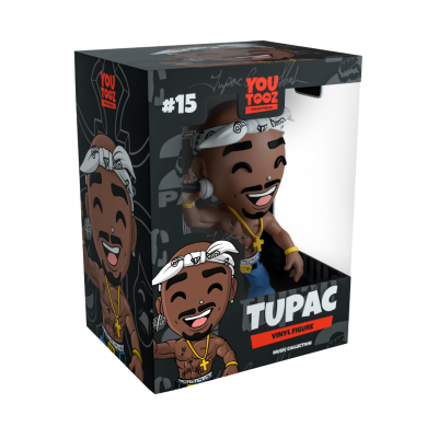 Figura vinyl Tupac na embalagem preta com janela transparente