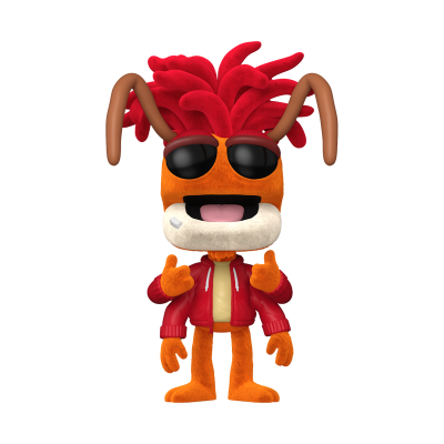 Figura de vinil laranja com cabelo vermelho e casaco vermelho