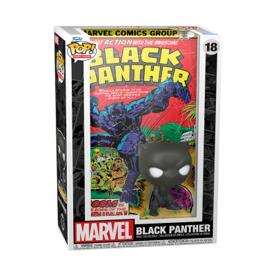 Funko Pop! de Black Panther em caixa com arte original da banda desenhada.