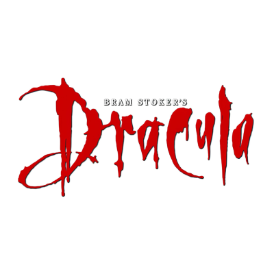 Logótipo de Bram Stokers Dracula em texto vermelho e preto sobre fundo branco.
