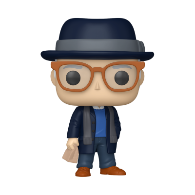 Figura Funko Pop de homem com chapéu azul, óculos castanhos e roupa azul